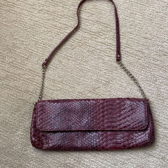 Bonita Bags New York Handbags - Women’s Bonita Bags New York Faux Leather Snakeskin Plum Shoulder Bag